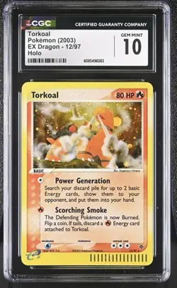 2003 Pokemon EX Dragon Torkoal Holo 12/97 CGC 10 Gem Mint E-Reader - Image 1