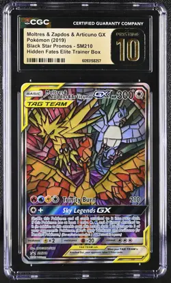 CGC 10 Pristine Moltres & Zapdos & Articuno Gx Sm210 Hidden Fates ETB Pokemon - Image 1