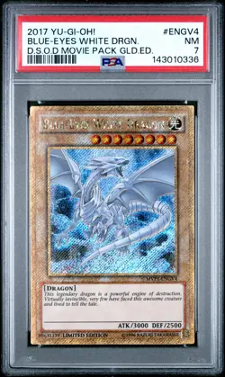 2017 YU-GI-OH! THE DARK SIDE OF DIMENSIONS #ENGV4 BLUE-EYES WHITE DRAGON PSA 7 - Image 1