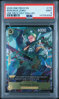 2025 ONE PIECE PROMOS ONE PIECE DAY DALLAS #113 RORONOA ZORO PSA 9 - Image 1