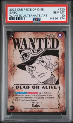 2025 ONE PIECE OP13-CARRYING ON HIS WILL WANTED ALTERNATE ART #120 SABO PSA 10 - Image 1