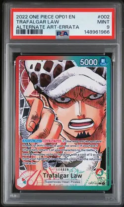 2022 ONE PIECE OP01-ROMANCE DAWN ALTERNATE ART-ERRATA #002 TRAFALGAR LAW PSA 9 - Image 1