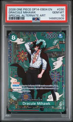 2026 ONE PIECE THE AZURE SEA'S SEVEN SPECIAL ALT ART #030 DRACULE MIHAWK PSA 10 - Image 1