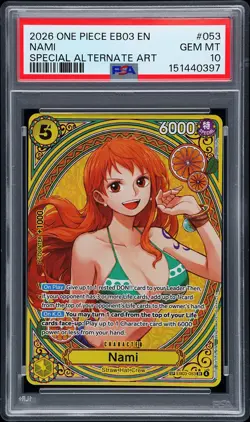 2026 ONE PIECE EB03-ONE PIECE HEROINES EDITION SPECIAL ALT ART #053 NAMI PSA 10 - Image 1