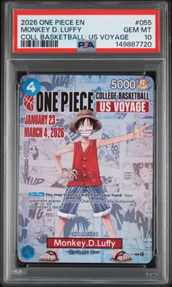 2026 ONE PIECE PROMOS COLLEGE BASKETBALL : US VOYAGE MONKEY D. LUFFY PSA 10 - Image 1