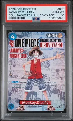 2026 ONE PIECE PROMOS COLLEGE BASKETBALL : US VOYAGE MONKEY D. LUFFY PSA 10 - Image 1