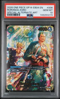 One Piece Roronoa Zoro PRB02-006 Special Alternate Art Foil SP PSA 10 Bubble - Image 2
