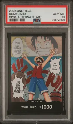2022 ONE PIECE MONKEY D LUFFY ALT ART DON!! PSA 10 OP01 ROMANCE DAWN ENGLISH - Image 1