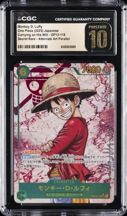 2025 ONE PIECE JPN CARRYING ON HIS WILL ALT ART MONKEY D LUFFY CGC 10 PRISTINE - Image 1