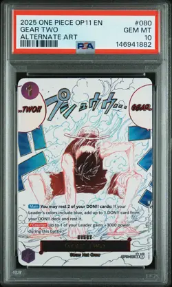 2025 ONE PIECE OP11-A FIST OF DIVINE SPEED ALTERNATE ART #080 GEAR TWO PSA 10 - Image 1