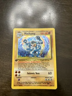 1995 TOPPS 1ST EDITION SUPER RARE HOLO FOIL MACHAMP POKEMON CARD BIG ! - Image 1