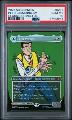 2025 MTG SPIDER-MAN BORDERLESS-FOIL #0232 AMAZING SPIDER-MAN/PETER PARKER PSA 10 - Image 1