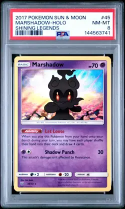 2017 POKEMON SUN & MOON SHINING LEGENDS #45 MARSHADOW-HOLO PSA 8 - Image 1