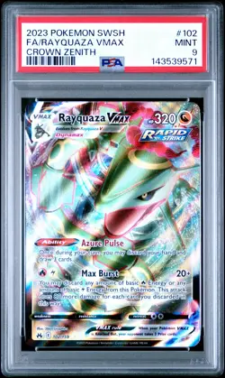2023 POKEMON SWORD & SHIELD CROWN ZENITH #102 FULL ART/RAYQUAZA VMAX PSA 9 - Image 1