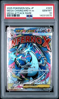 2025 POKEMON JAPANESE MEGA DREAM EX #223 ATTACK RARE MEGA CHARIZARD X EX PSA 10 - Image 1