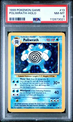 1999 POKEMON BASE SET UNLIMITED #13 POLIWRATH-HOLO PSA 8 - Image 1