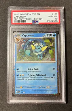 PSA 10 GEM MINT Vaporeon Holo Promo Prismatic Evolutions #168 Pokemon Card TCG - Image 1