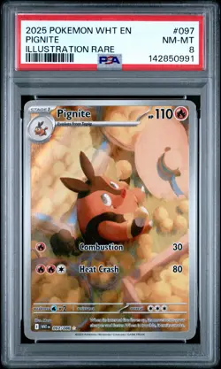 2025 POKEMON WHT EN-WHITE FLARE ILLUSTRATION RARE #097 PIGNITE PSA 8 - Image 1