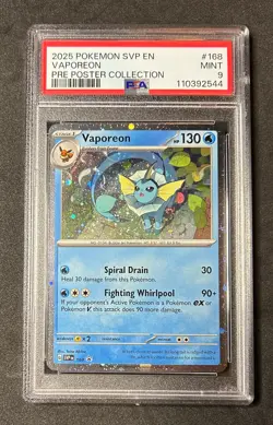 PSA 9 MINT Vaporeon Holo Promo Prismatic Evolutions #168 Pokemon Card TCG - Image 1
