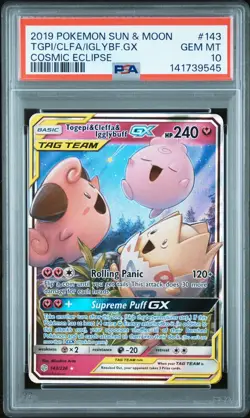 2019 POKEMON SUN & MOON COSMIC ECLIPSE TOGEPI & CLEFFA & IGGLYBUFF GX PSA 10 - Image 1