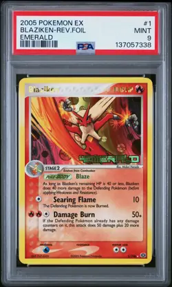 2005 POKEMON EX EMERALD #1 BLAZIKEN-REVERSE FOIL PSA 9 - Image 1
