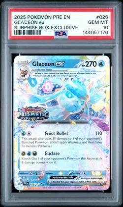 2025 POKEMON PRISMATIC EVOLUTIONS SURPRISE BOX EXCLUSIVE #026 GLACEON EX PSA 10 - Image 1
