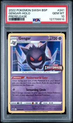2022 POKEMON SWSH BLACK STAR PROMO PRERELEASE #241 GENGAR-HOLO PSA 10 - Image 1