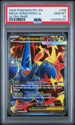 2025 POKEMON PFL EN-PHANTASMAL FLAMES ULTRA RARE #108 MEGA HERACROSS EX PSA 10 - Image 1