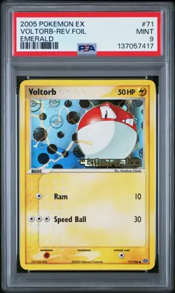 2005 POKEMON EX EMERALD #71 VOLTORB-REVERSE FOIL PSA 9 - Image 1
