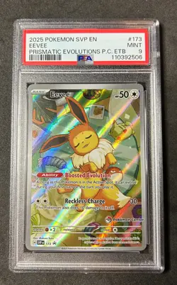 PSA 9 MINT Eevee Pokemon Center Stamp Prismatic Evolutions #173 Pokemon Card TCG - Image 1
