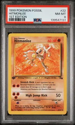 1999 POKEMON FOSSIL 1ST EDITION #22 HITMONLEE PSA 8 - Image 1