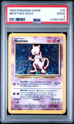 1999 POKEMON BASE SET UNLIMITED #10 MEWTWO-HOLO PSA 2 - Image 1