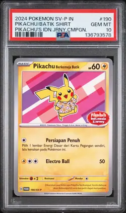 2024 POKEMON INDONESIAN SV-P PROMO #190 PIKACHU IN BATIK SHIRT PSA 10 - Image 1