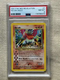 Pokemon TCG Ho-Oh Neo Revelation BBB PSA 8 Holo Rare NM Mint Small Swirl - Image 1