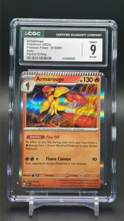Crimp Error Armarouge 15/91 Paldean Fates Holo Rare Pokemon TCG CGC 9 - Image 1