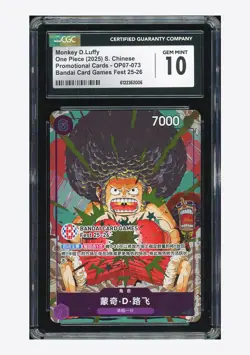 One Piece CGC 10 GEM Monkey D Luffy R Promo 2025 OP07-073 Games Fest Chinese - Image 1