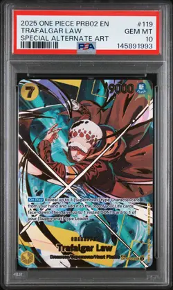 2025 ONE PIECE PRB02-SPECIAL ALTERNATE ART #119 TRAFALGAR LAW PSA 10 - Image 1