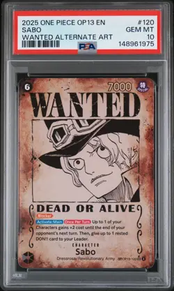 2025 ONE PIECE OP13-CARRYING ON HIS WILL WANTED ALTERNATE ART #120 SABO PSA 10 - Image 1