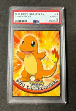 PSA 10 GEM MINT Charmander 1999 TOPPS TV #4 Pokemon Card TCG - Image 1