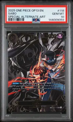 2025 ONE PIECE OP13-CARRYING ON HIS WILL SPECIAL ALTERNATE ART #118 SABO PSA 10 - Image 1