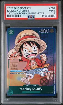 2023 ONE PIECE PROMOS 1ST ANNIV TOURNAMENT-PARTICIPATION MONKEY D. LUFFY PSA 9 - Image 1