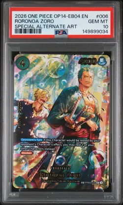 2026 ONE PIECE THE AZURE SEA'S SEVEN SPECIAL ALT ART #006 RORONOA ZORO PSA 10 - Image 1
