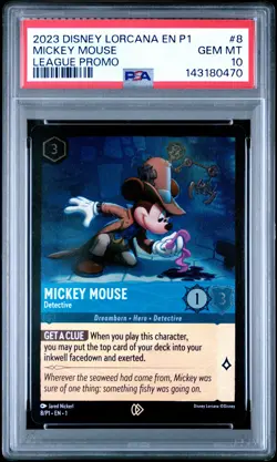 2023 DISNEY LORCANA EN P1-PROMO LEAGUE PROMO #8 MICKEY MOUSE DETECTIVE PSA 10 - Image 1