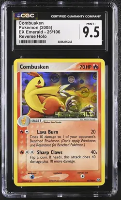 CGC 9.5 MINT+ Combusken 2005 EX Emerald 25/106 Reverse Holo Stamped Pokemon Card - Image 1