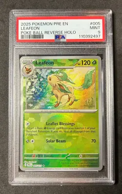 PSA 9 MINT Leafeon PokeBall Holo Prismatic Evolutions #005 Pokemon Card TCG - Image 1