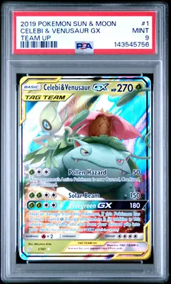 2019 POKEMON SUN & MOON TEAM UP #1 CELEBI & VENUSAUR GX PSA 9 - Image 1