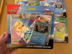 Pokemon Prismatic Evolutions 3 Packs Tech Sticker Collection Booster Lot of 4 - Image 2