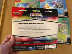 Pokemon Prismatic Evolutions 3 Packs Tech Sticker Collection Booster Lot of 4 - Image 3