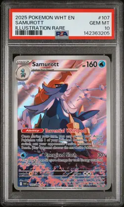 2025 POKEMON WHT EN-WHITE FLARE ILLUSTRATION RARE #107 SAMUROTT PSA 10 - Image 1