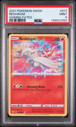 2021 POKEMON SWORD & SHIELD SHINING FATES #017 RESHIRAM PSA 9 - Image 1